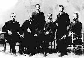 Molla Nasraddin staff - Alaskandar Jafarzade, Jalil Mammadguluzade (editor), Aladdin Afandizade, Soltan Majid Ganizade, Olmar Faig Nemanzade and Gurbanali Sharifov