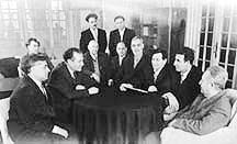Rasul Reza with Azeri writers: Ilyas Afandiyev, Mehdi Husein, Suleyman Rustam, Ahmad Jamil, Ali Valiyev, Rasul Reza, Mirza Ibrahimov, Mammad Rahim.