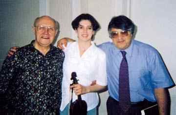 Sabina Rakcheyeva with Mstislav Rostropovich and Farhad Badalbeyli