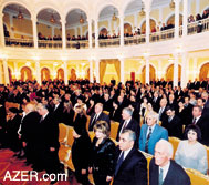 Opening night. Lower right hand corner: distinguished composer of the first concertos ever written for Tar, Kamancha and Harp, Haji Khanmammadov, 85.