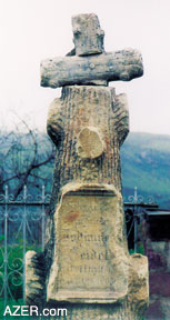 Grave markers mark the German graves in the cemetery at Helenendorf in northwestern Azerbaijan. The town is now called Khanlar.