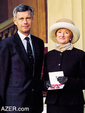 The late Tom Young, former Ambassador to Azerbaijan, and his wife Elizabeth in 1999 in front of Buckingham Palace on the occasion when she was personally honored by the Queen as a Member of the Order of the British Empire for her charitable services in Azerbaijan, especially in relationship to creating better conditions for the children living in the orphanages there. 