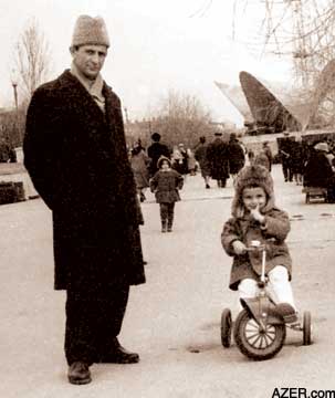 Gulhusein Huseinoghlu survived seven years in the labor camp and returned in 1956. He then remarried. Here he is with his eldest son Yalchin in Sahil Garden in Baku on March 29, 1964. 