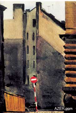 Forbidden: No Entrance. Artist Tahir Salahov was nine years old when Stalin executed his father. Work entitled "Prague Alleyway". 1960. Photo: Art by Tahir Salahov. 