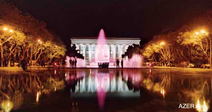 The Museum Center viewed from the Boulevard close to the Caspian Sea. 