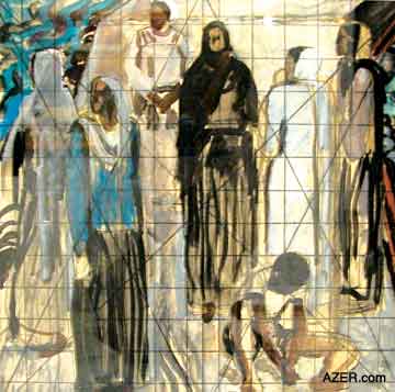 Working sketch of "Women of Absheron" (described in No. 8). This dynamic sketch is on exhibit at the Salahov's Studio-Gallery in the Old City (Ichari Shahar) in Baku. 
