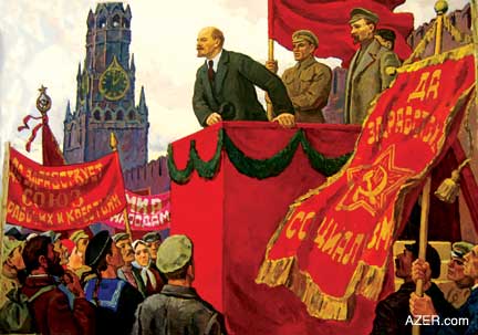 Lenin Speaking in Red Square by Ukraine artist Galina Alexsandrovna Neledva (1938). Graduated from the Kyiv Art Institute. (Oil on canvas, 130 x 180 cm, 1965).