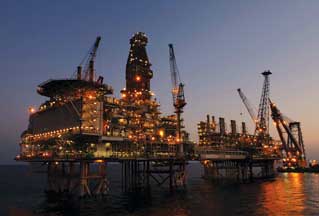 The Central Azeri Compression and Water Injection Platform in the evening.