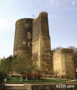 Above (3): Maiden Tower (Giz Galasi) is Baku's most distinguished landmark. The design of this monument, both in terms of its shape as well as the carefully situated openings in the tower wall may point to an earlier date for construction than archaeologists have yet suggested, possibly predating Zoroastrianism. The authors of this article are calling for much-needed astro-archaeological studies. Indeed, closer examination of Maiden Tower may turn up some very startling facts about Early Man and civilization, which could have implications far beyond Azerbaijan. Photo: Gallagher 