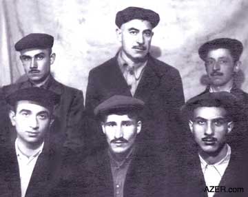 Aydin Vahidov (lower left corner) with a group of Azerbaijani friends in a Siberian labor camp in 1951. Aydin worked there as an engineer. Photo: Family of Aydin Vahidov.